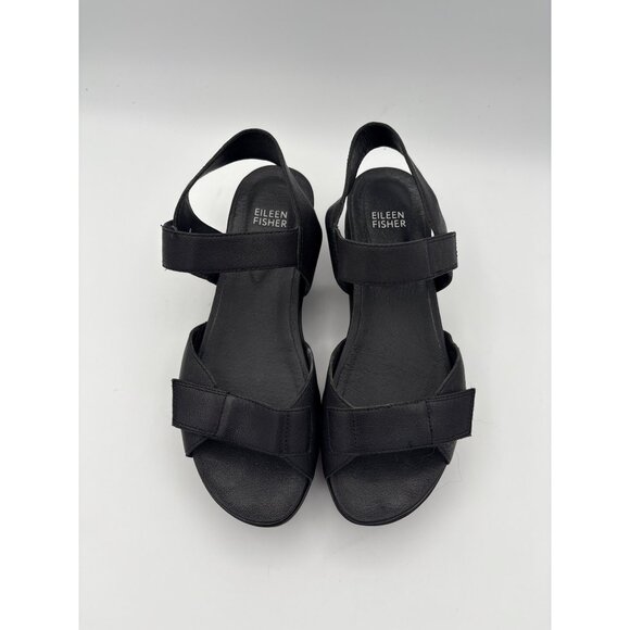 Women’s Eileen Fisher Size 7 1/2 Black Leather Sandals - Picture 1 of 5